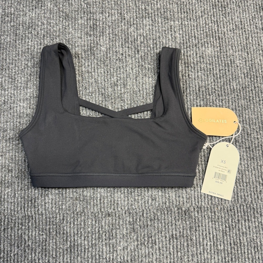 Blogilates Crisscross Sports Bra X-SMALL Jet Black Low Square Neck for Target